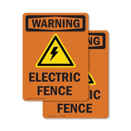 Signmission Electric Fence With Symbol OSHA Warning Sign, Vinyl Decal, 7in W x 10in L, 2PK OS-2PACK-WS-D-710-V-13121